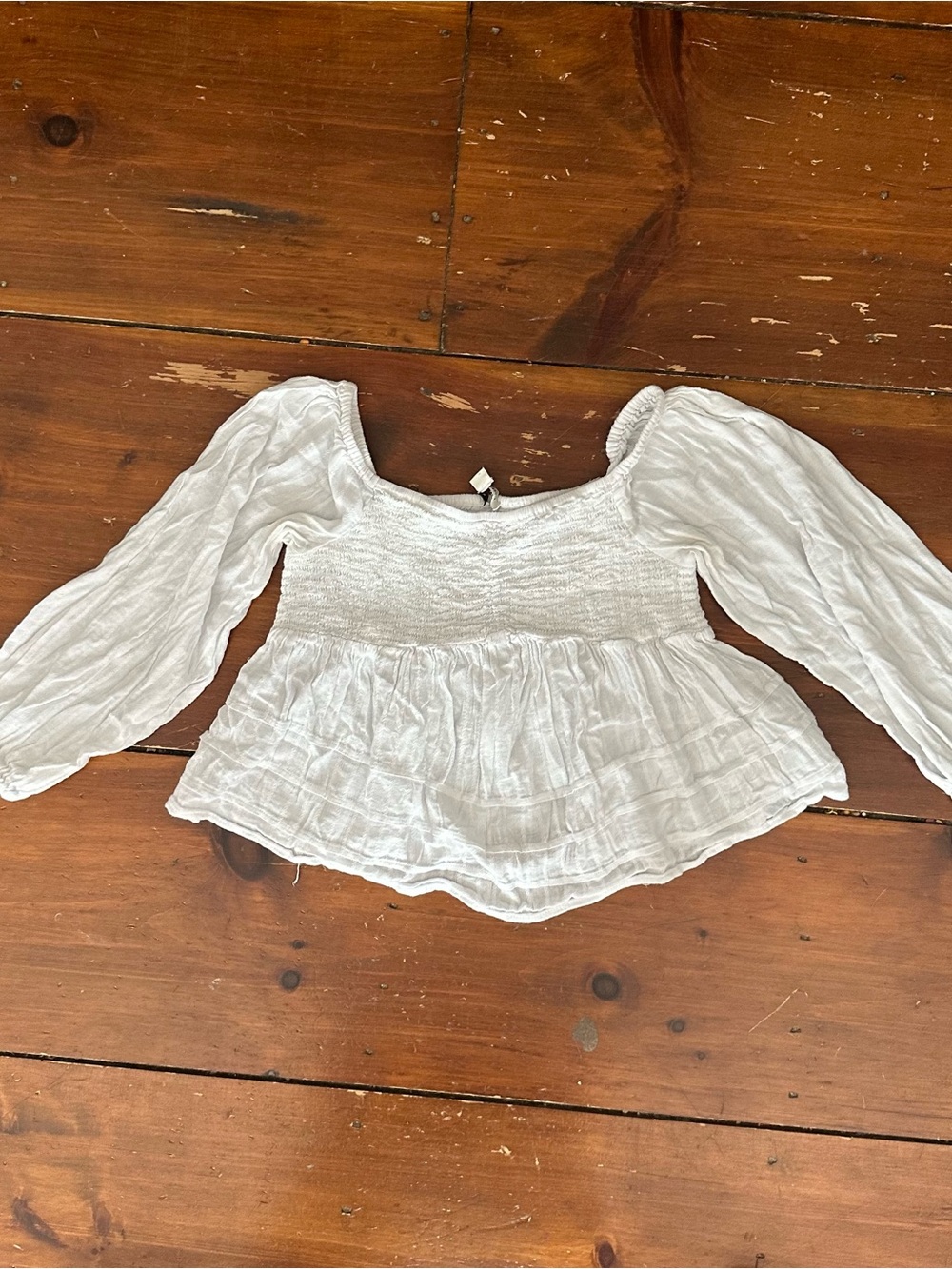 American Eagle White Smocked Peasant Top